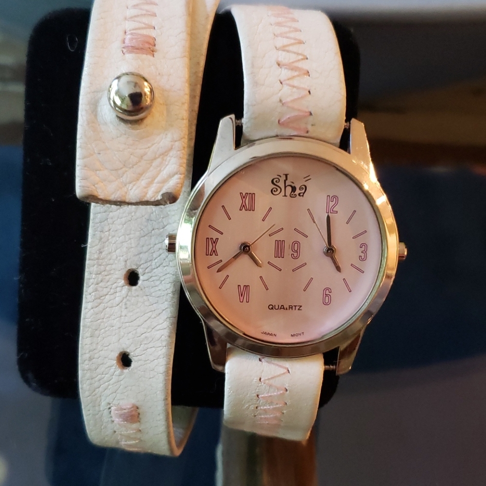 SHA Wrap Leather Dual Time Zone Quartz Watch